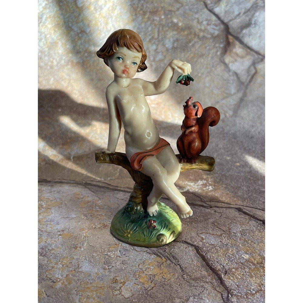 DEPOSE/FONTANINI ITALY FIGURINE #713, Shows Tushy Of Boy. Feeding Squirrel